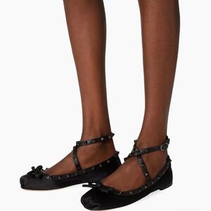 Valentino Black ROCKSTUD SATIN BALLERINA WITH TONE-ON-TONE STUDS 38 US 7.5